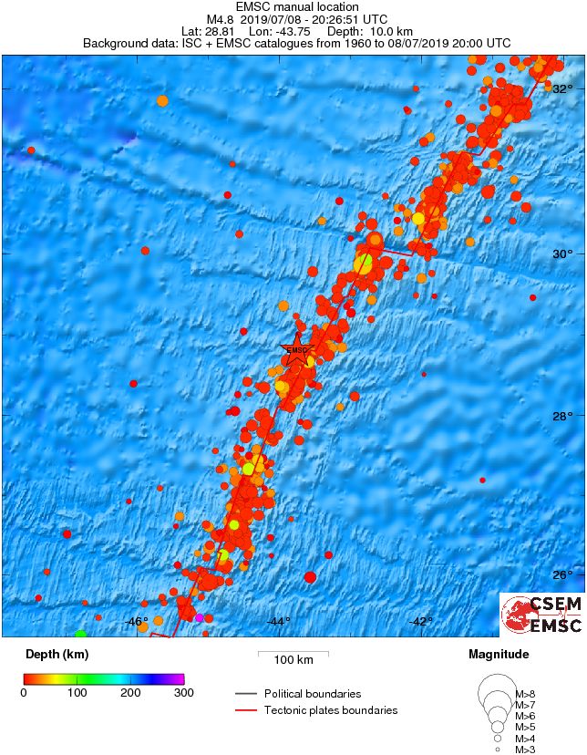 regional depth historical seismicity