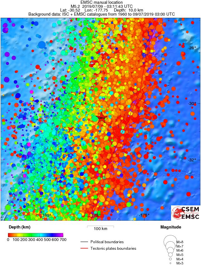 regional depth historical seismicity