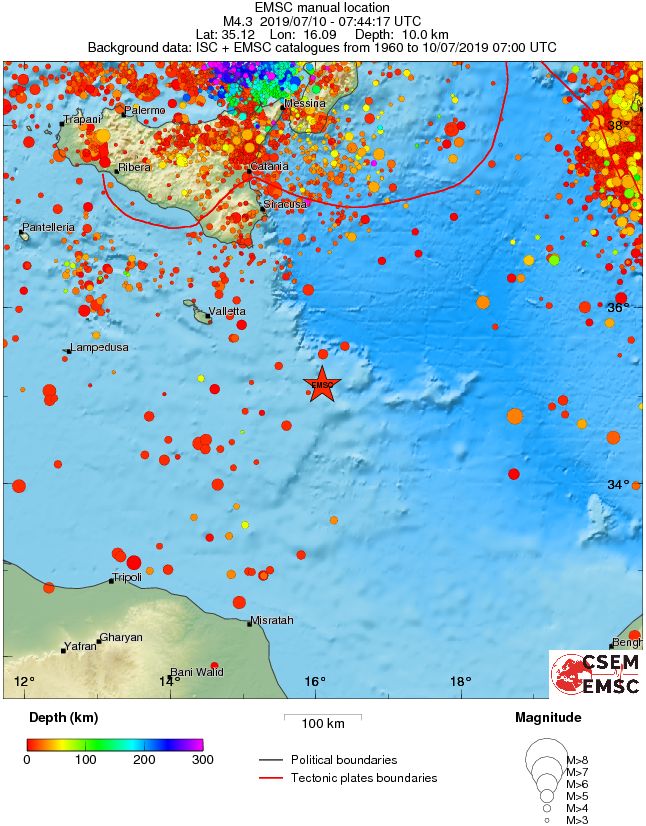 regional depth historical seismicity