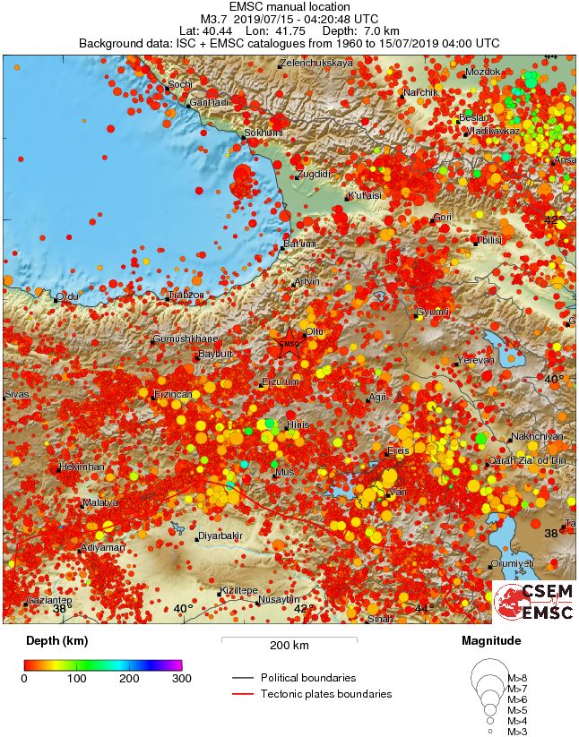 regional depth historical seismicity