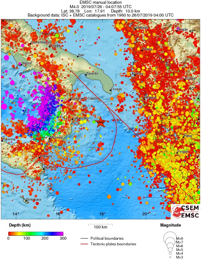 regional depth historical seismicity