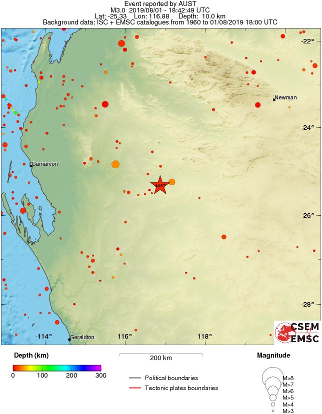 regional depth historical seismicity