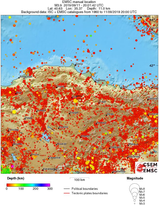 regional depth historical seismicity