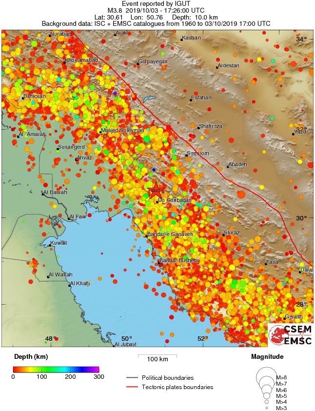regional depth historical seismicity