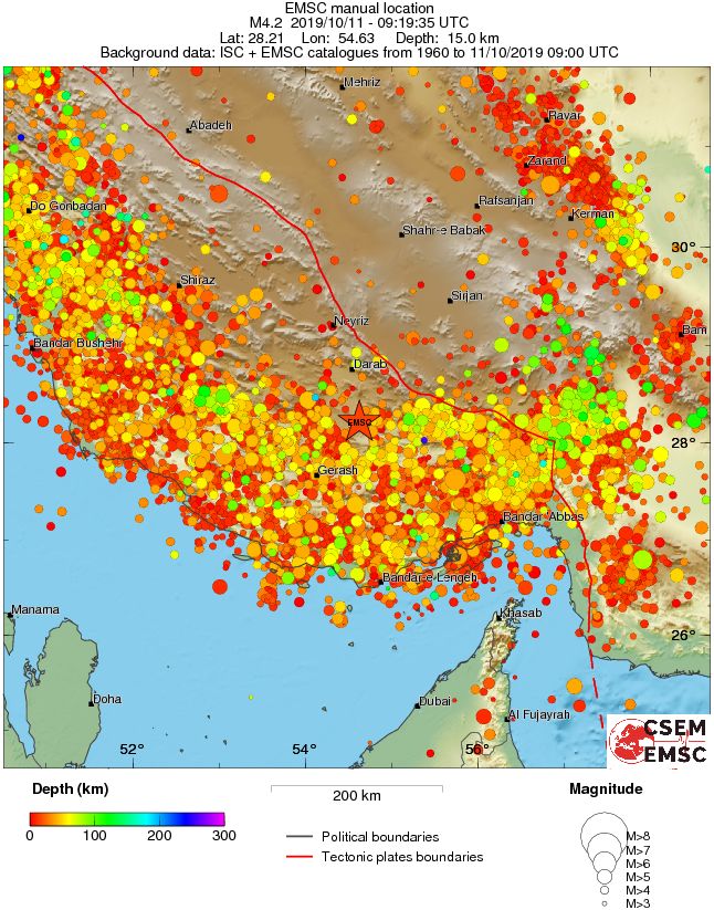 regional depth historical seismicity