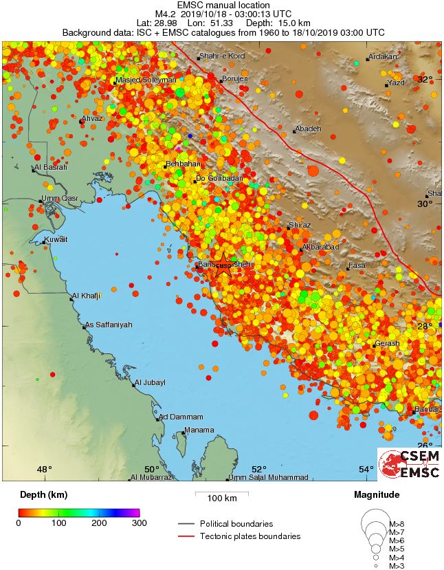 regional depth historical seismicity