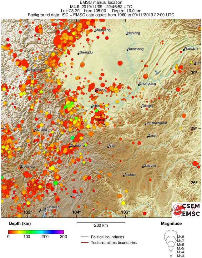regional depth historical seismicity