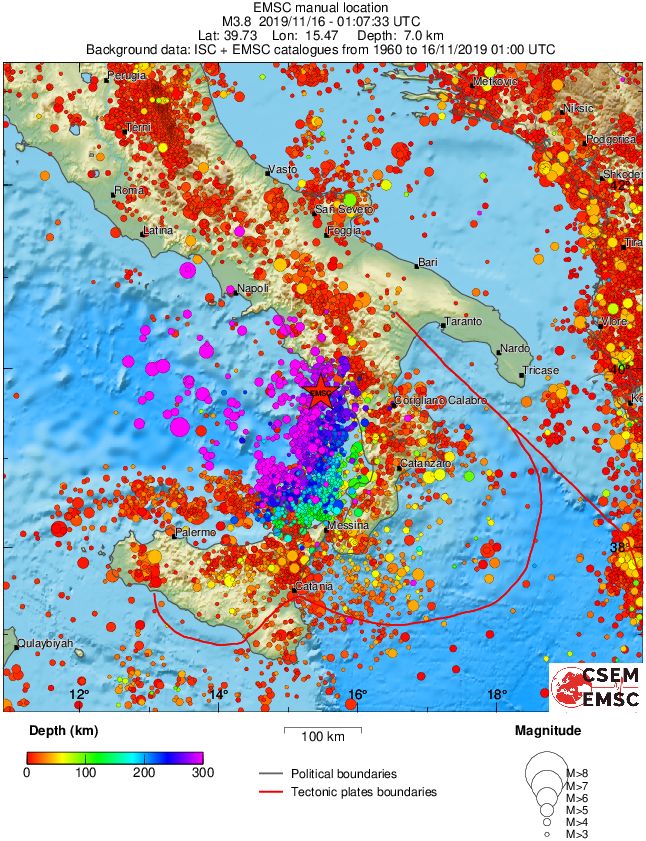 regional depth historical seismicity