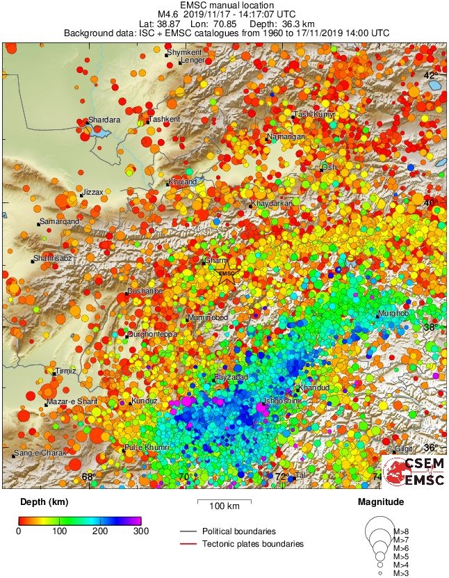 regional depth historical seismicity