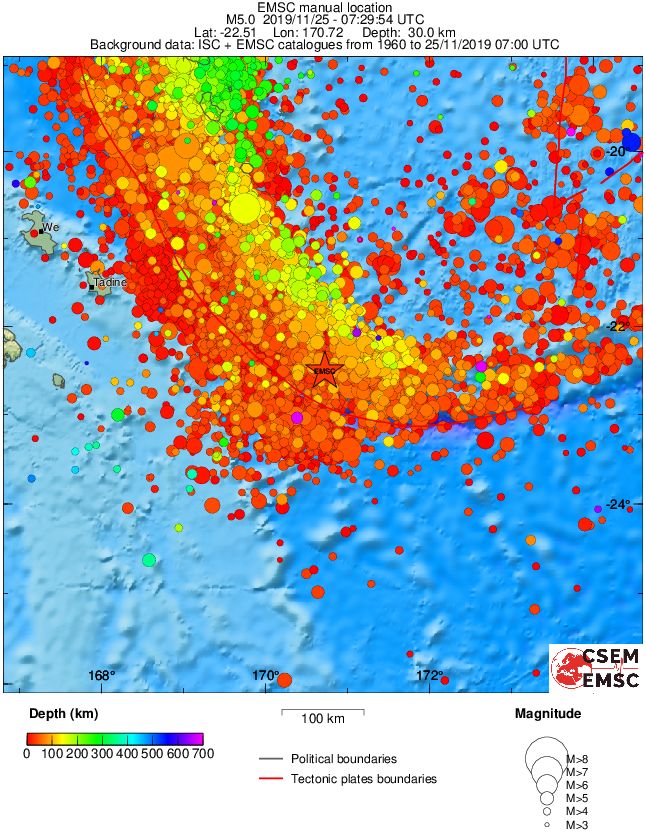 regional depth historical seismicity