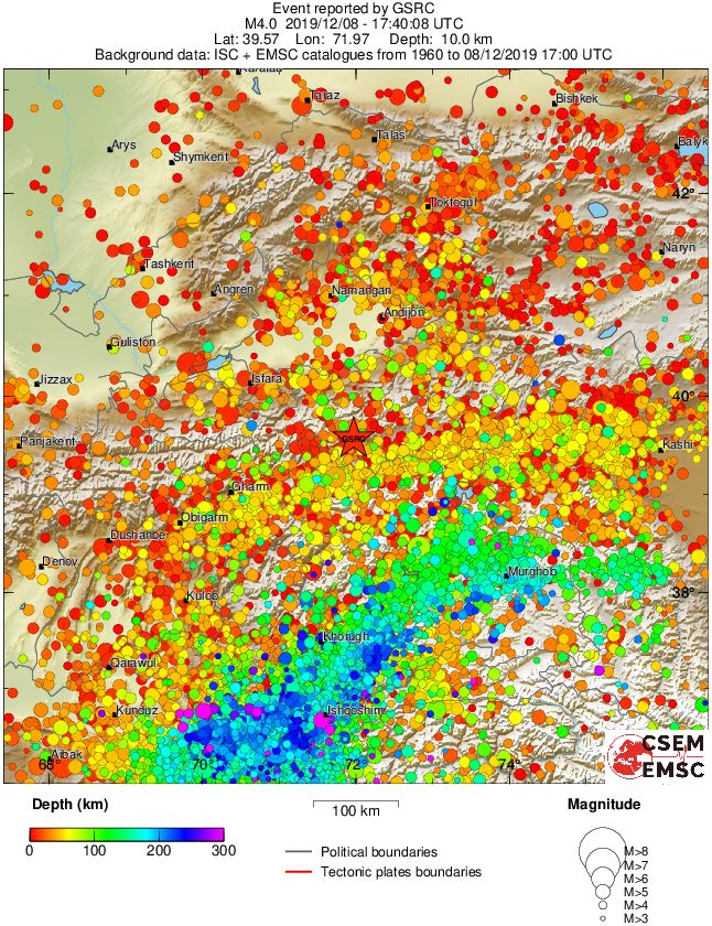 regional depth historical seismicity