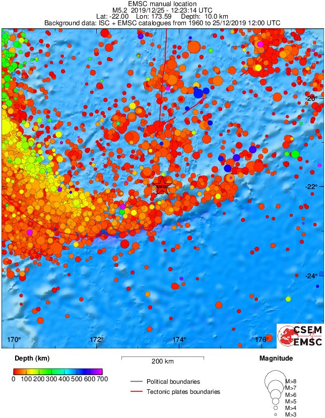regional depth historical seismicity