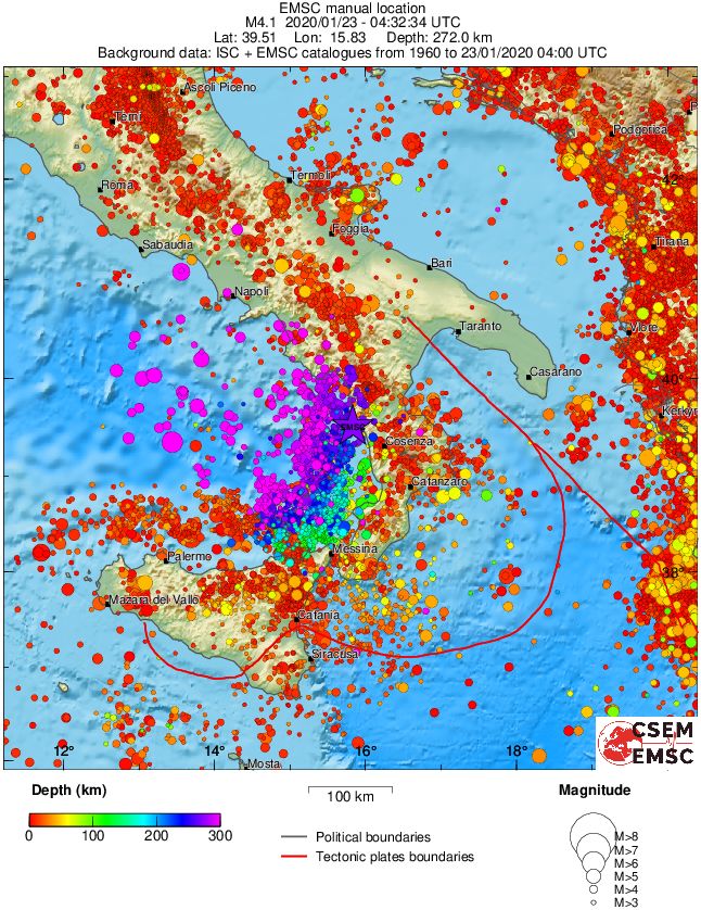 regional depth historical seismicity