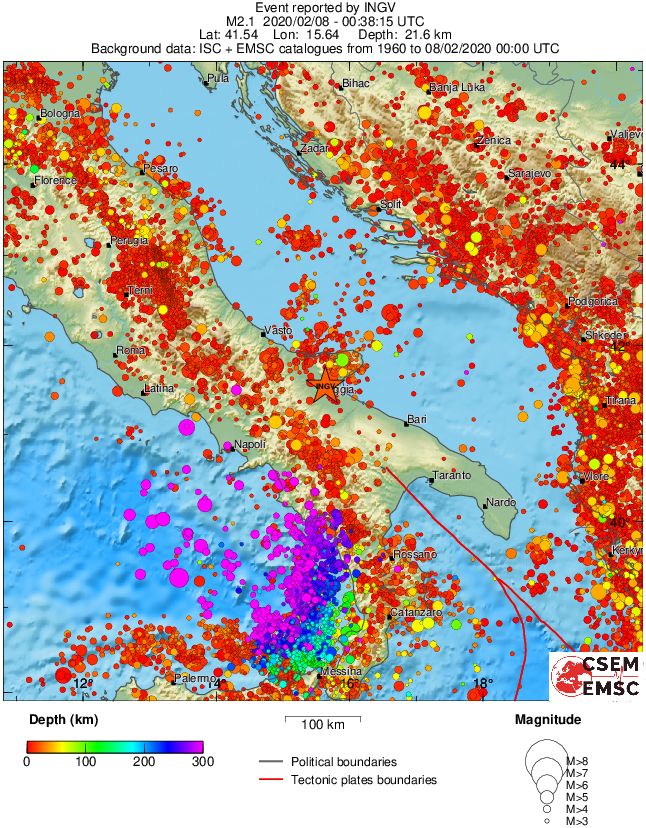 regional depth historical seismicity