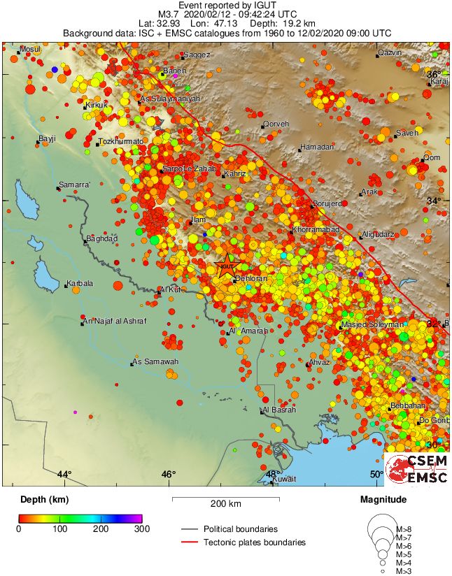 regional depth historical seismicity
