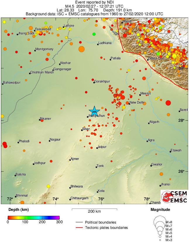 regional depth historical seismicity
