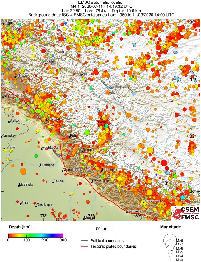 regional depth historical seismicity