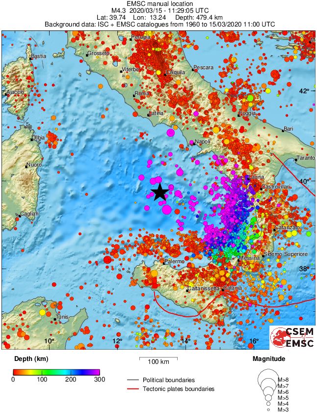 regional depth historical seismicity
