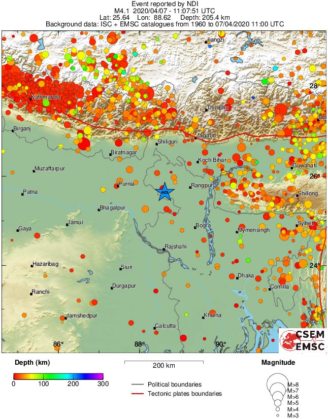 regional depth historical seismicity