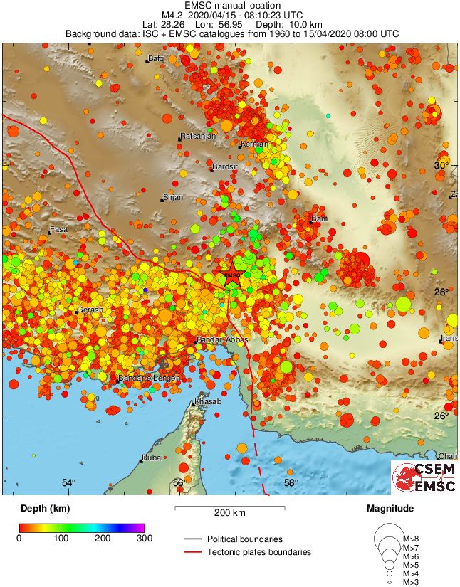 regional depth historical seismicity