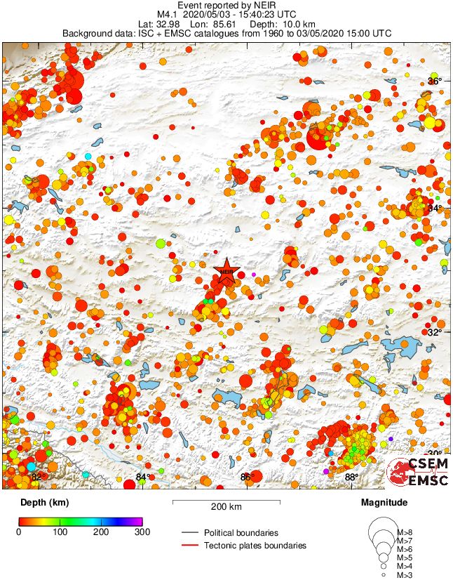 regional depth historical seismicity