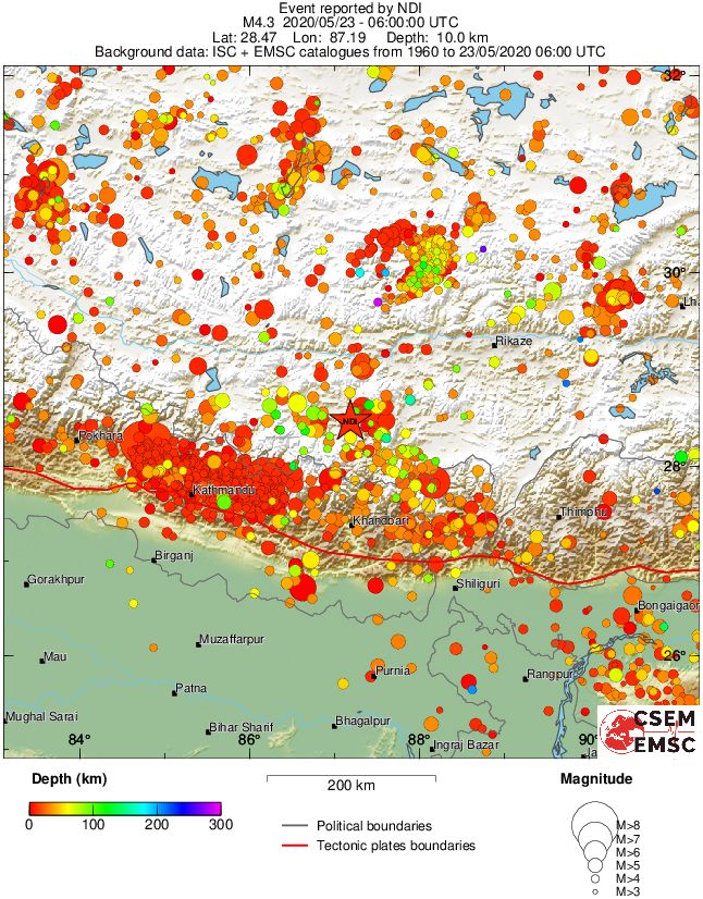 regional depth historical seismicity