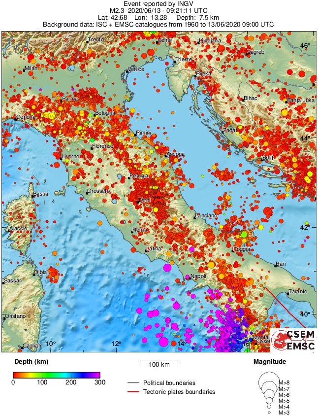 regional depth historical seismicity