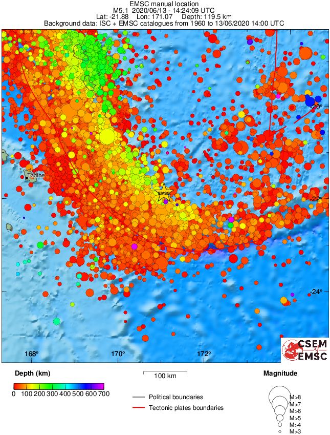 regional depth historical seismicity