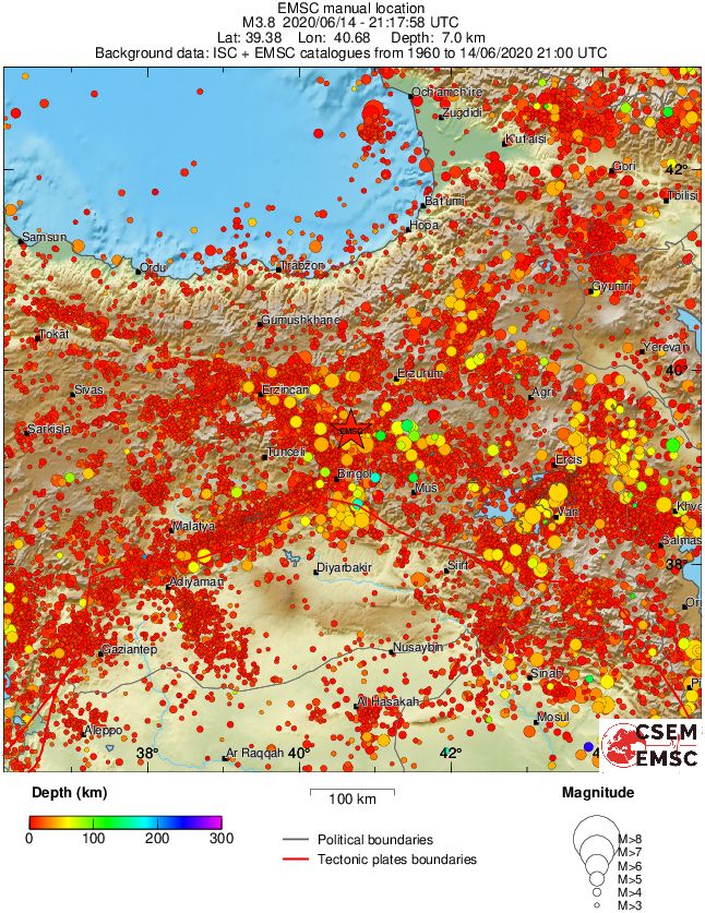 regional depth historical seismicity
