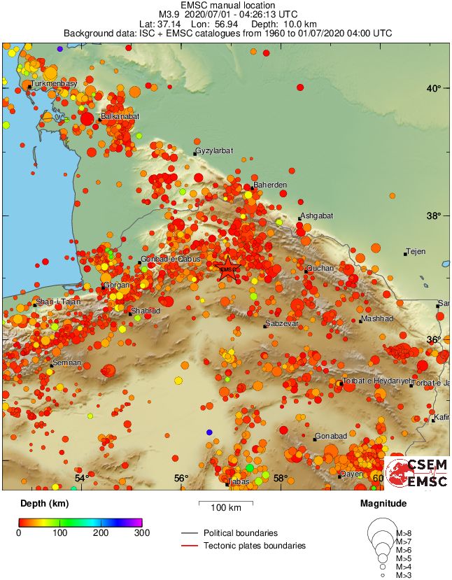 regional depth historical seismicity