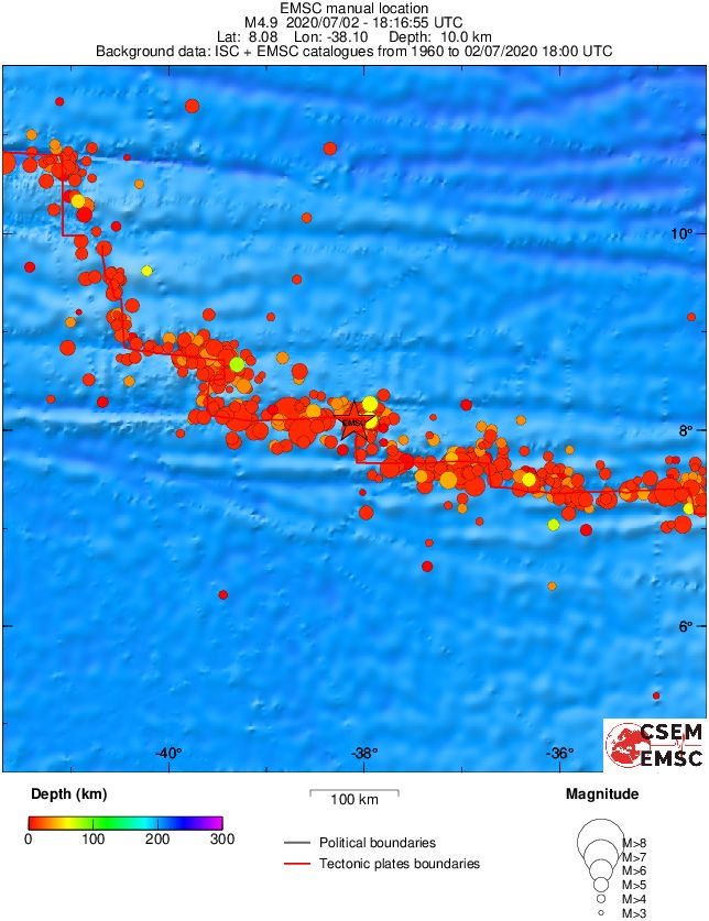 regional depth historical seismicity