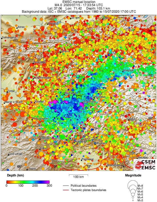regional depth historical seismicity