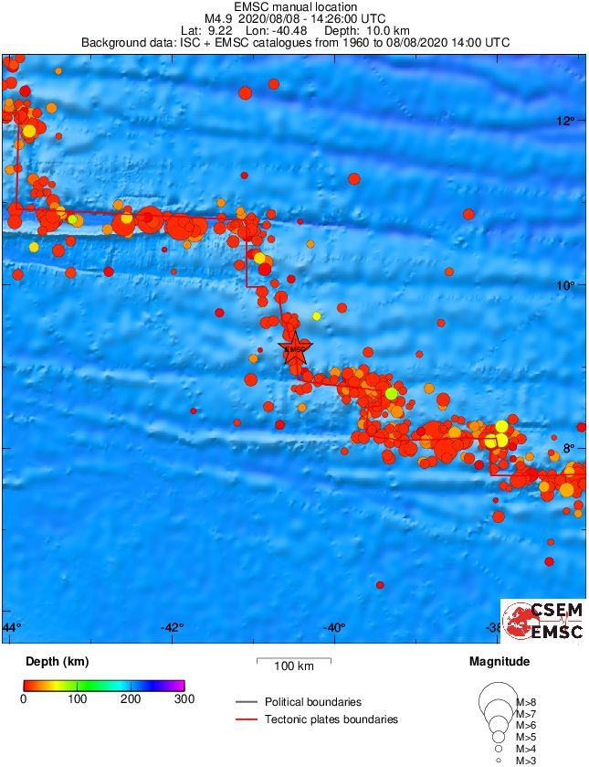 regional depth historical seismicity