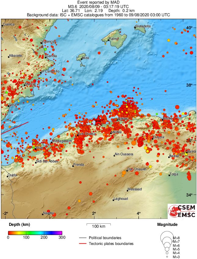 regional depth historical seismicity