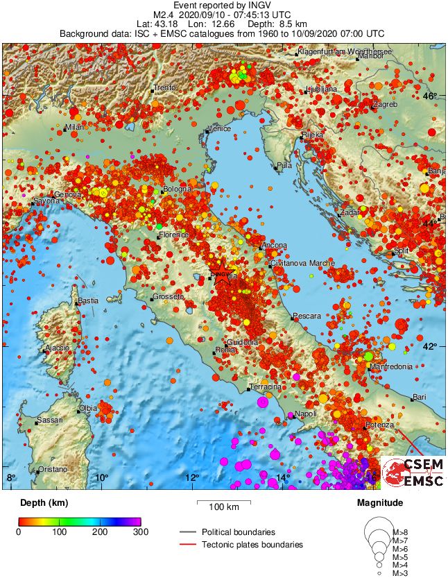 regional depth historical seismicity