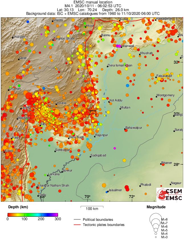 regional depth historical seismicity