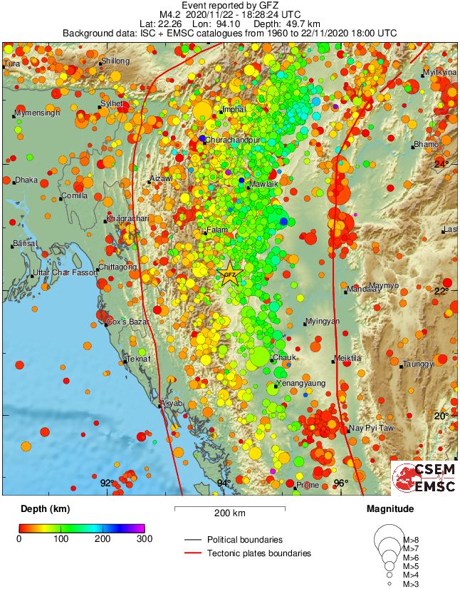 regional depth historical seismicity