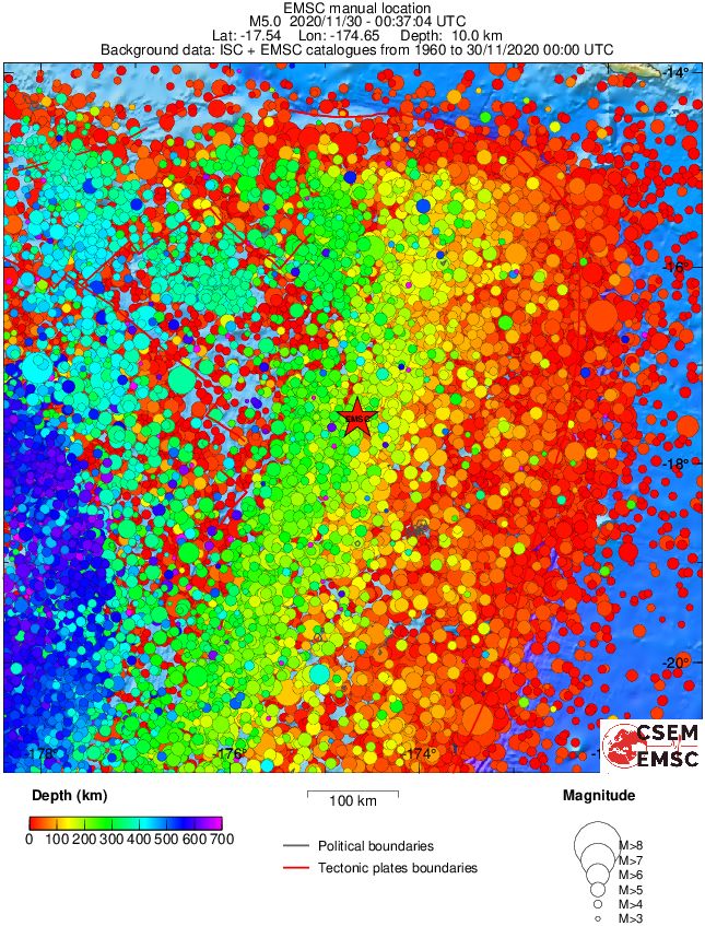 regional depth historical seismicity