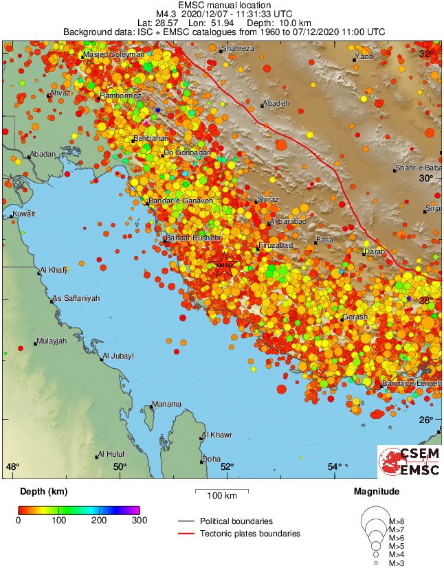 regional depth historical seismicity
