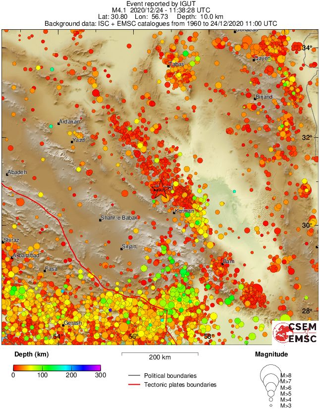 regional depth historical seismicity