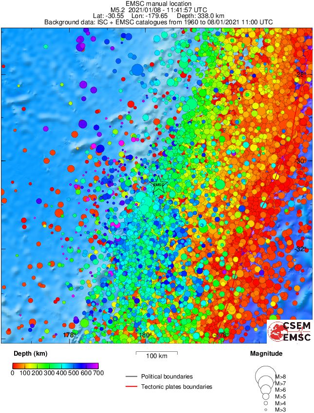 regional depth historical seismicity