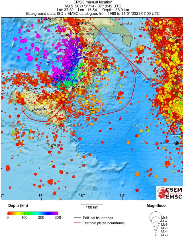 regional depth historical seismicity