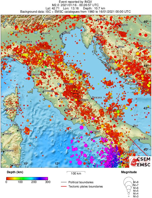 regional depth historical seismicity