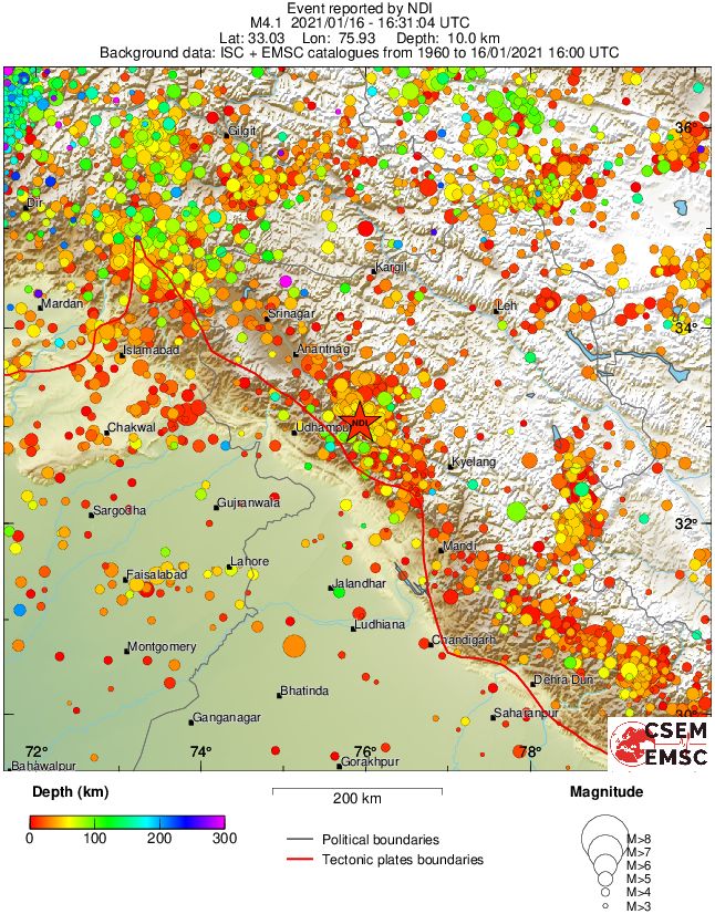 regional depth historical seismicity