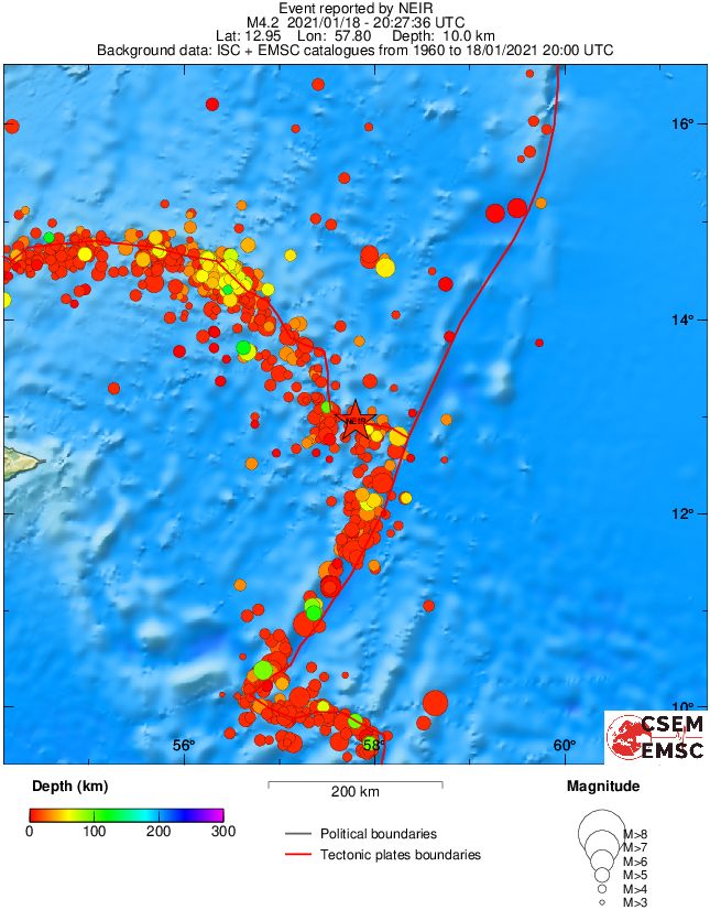 regional depth historical seismicity