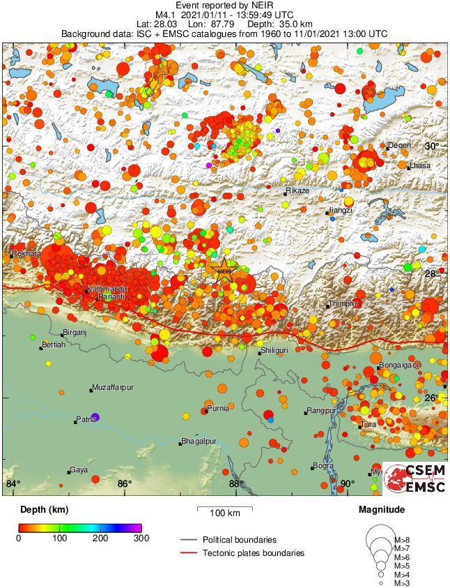 regional depth historical seismicity