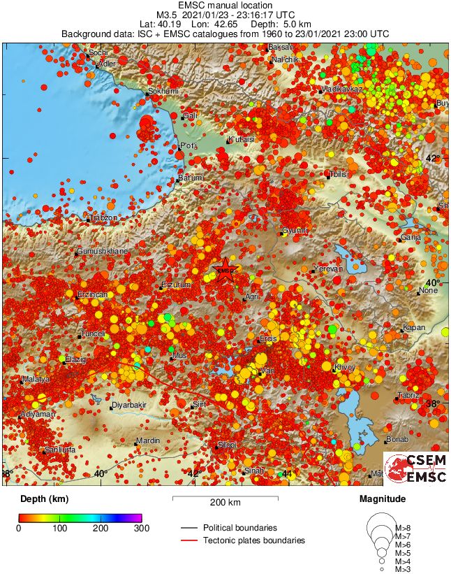 regional depth historical seismicity