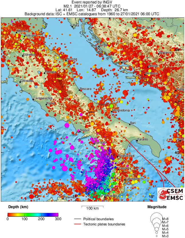 regional depth historical seismicity