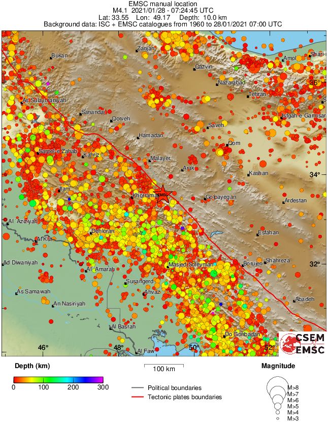 regional depth historical seismicity