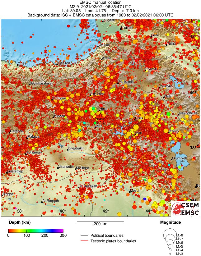 regional depth historical seismicity
